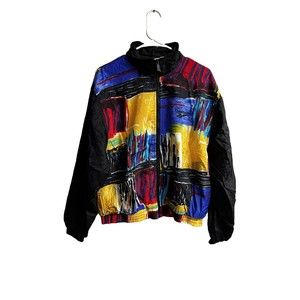 Rare 90s VTG Reebok Windbreaker Jacket Abstract Large Women’s Colorful